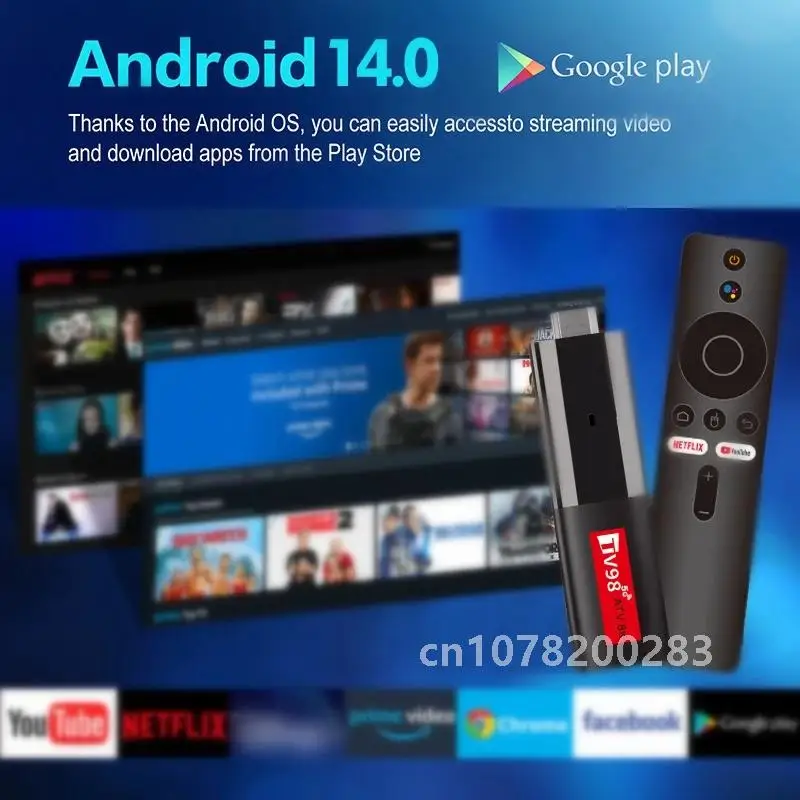 TV98 ATV Mini TV Stick Android 14 Allwinner H618 Четырехъядерный процессор Cortex A53 Поддержка 8K Видео 4K