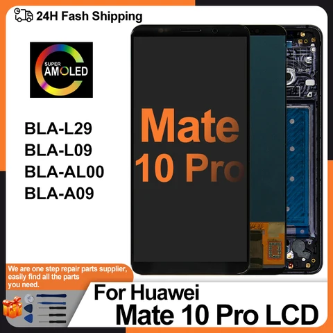 OLED-дисплей для Huawei Mate 10 Pro, ЖК-дисплей, сенсорный экран, дигитайзер с рамкой для Huawei, искусственная яркость, ЖК-дисплей