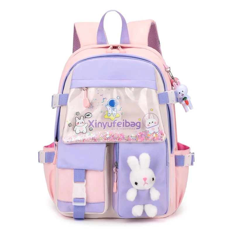 

High-capacity Cute Cartoon Rabbit Backpacks for Grade 1-3 Girls Princess Sweet New Children Fashion Trend Quicksand Schoolbags