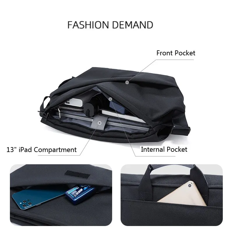 Oxford Premium Solid Men's Crossbody Bag Reflective Shoulder Sling Bag 14inch Large Capacity Multifunction Waterproof Antitheft 