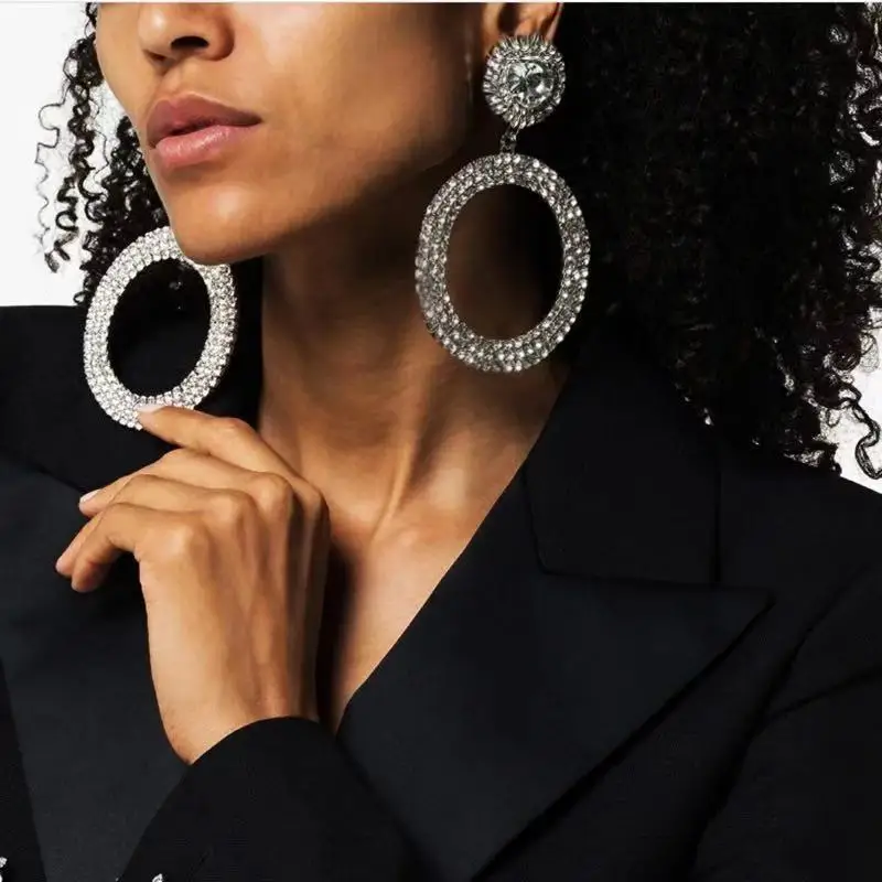 

Charming Rhinestone Large Round Pendant Women's Pendant Earrings Charm Declaration Earrings Fashion Party Jewelry Gift Wholesale