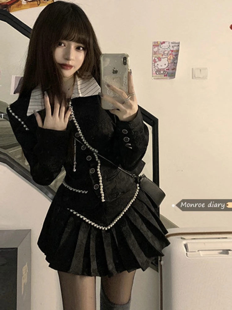 Женский костюм черный пиджак и юбка комплект из 2 предметов облегающая одежда