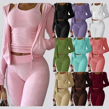 Cropped Jacket Tracksuit Two Piece Set Elegant 2 Pieces Sets Women Luxury Outfit Sweatsuit Velour Zip Up Hoodie Jackets 1