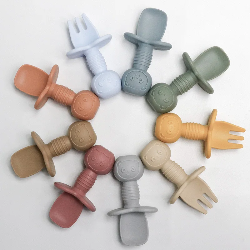 

2pc Baby Silicone Spoon Feeding Accessories Spoon Food Grade Silicone Fork Spoon Set Infant Feeding Dishes Tableware