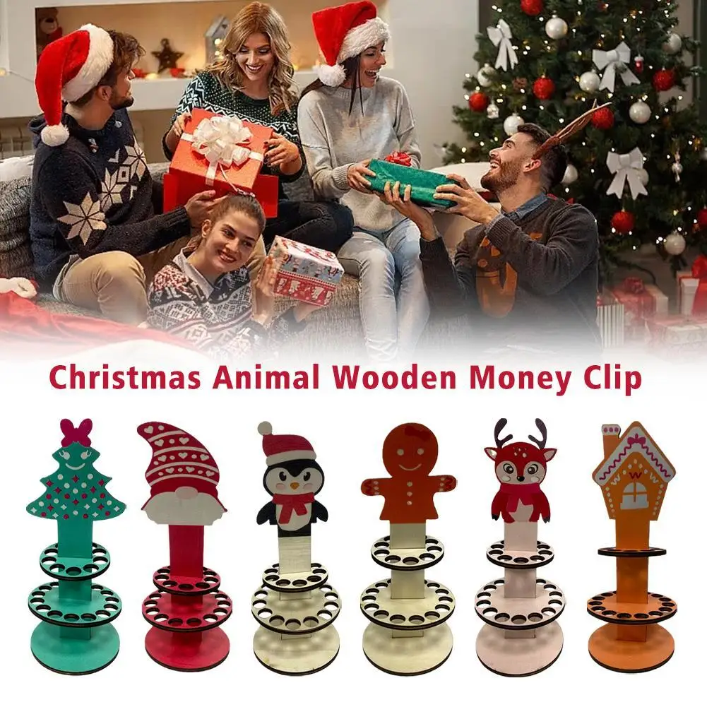 

Wooden Christmas Unique Money Holder for Cash Gift Table Money Stand Christmas Tree Reindeer Gingerbread Man Money Holder