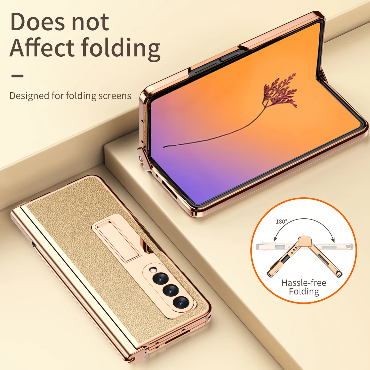 

Kickstand Luxury Leather Plating Case for Samsung Galaxy Z Fold 4 5G Fold4 Fold3 Fold 2 3 Fold2 Tempered Glass Screen Protector