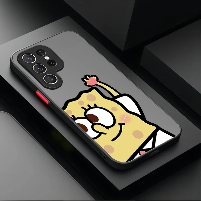 Чехол SpongeBobs Pinch Butt для Samsung Galaxy S24 S23 S22 Ultra S21 S20 FE S10 Plus A15 A25 A35 A55 5G Note 20 10 Matte PC Cover