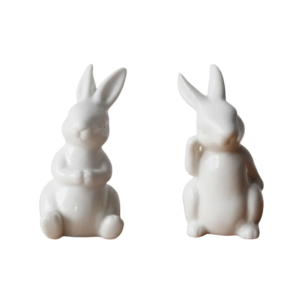 

2pcs Spring Decoration Micro Tiny Rabbits Rabbit Sculpture Party Favor Ceramics Bunny Figurine Bunny Decor