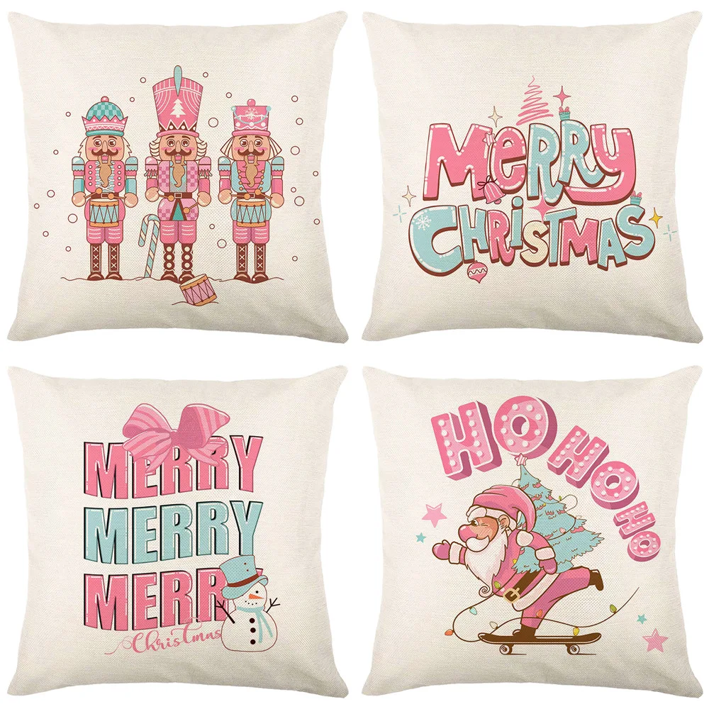 

Christmas Pink Soldiers Pillowcase Cartoon Santa Claus Snowman Cushion Cover Merry Christma Home Decorative Car Bed Pillow Case