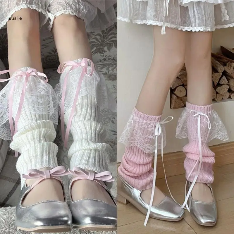 

X7YA Summer White Lace Pile Sock Bows Sweet Pantyhose Subculture-Japanese-Cute Stock
