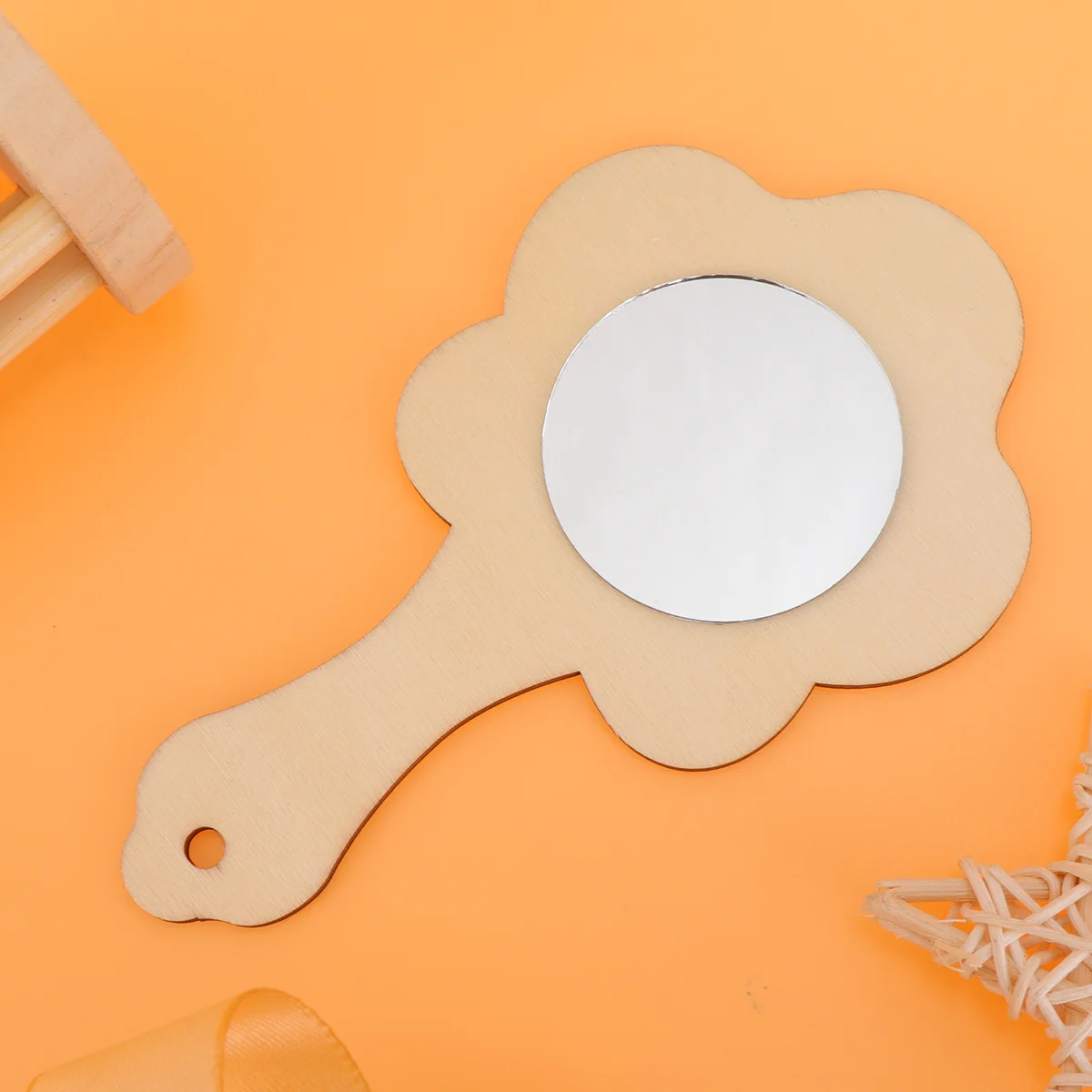 

Mirror Wood Wooden Painting Toys Handheld Unfinished Mini Hand Educational Kids Handle Mirroir Toy Crafts Kid Ornament Diy