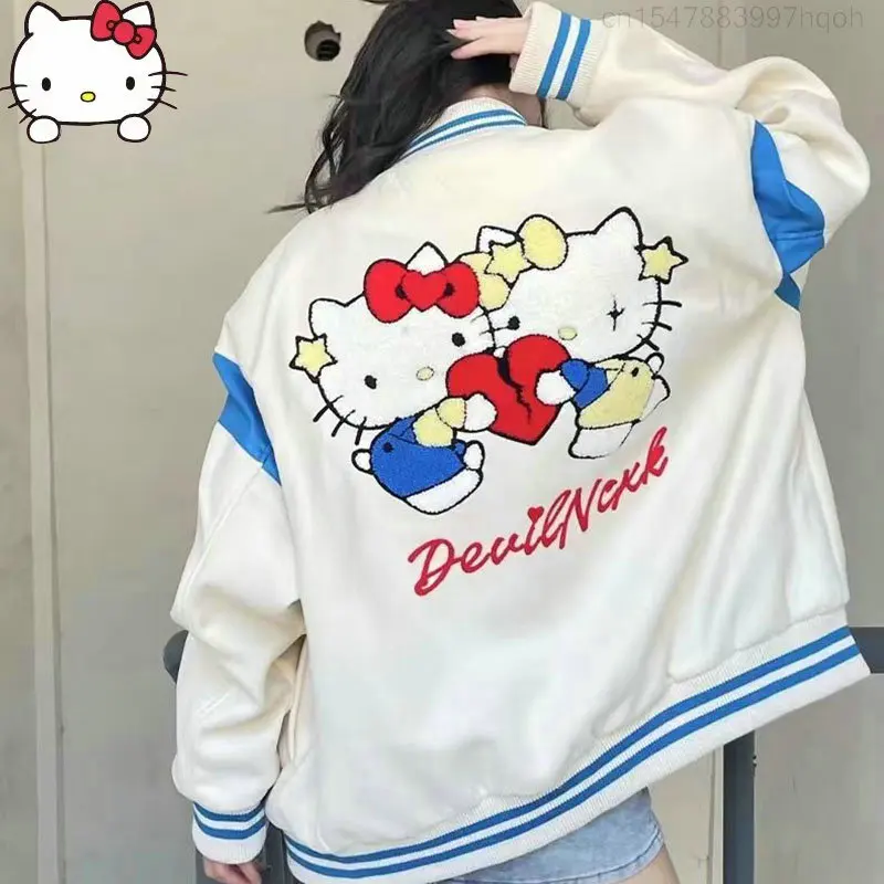 

Sanrio Hello Kitty sweatshirts Harajuku Style Jacket Y2k Girl Autumn New Fashion Loose Baseball Coat Women Street Korean Outwear