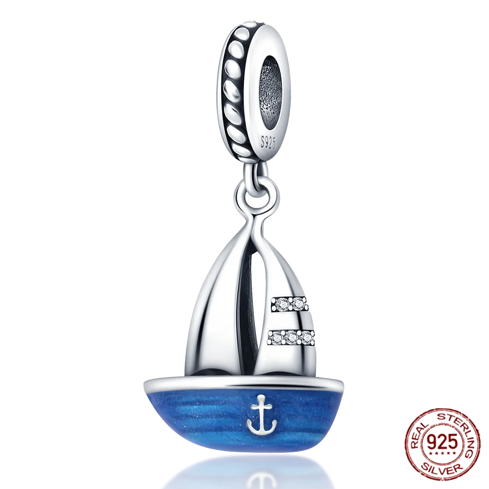 

Серебряные эмалевые синие Подвески plata из искусственной кожи для браслета Pandora, женский подарок