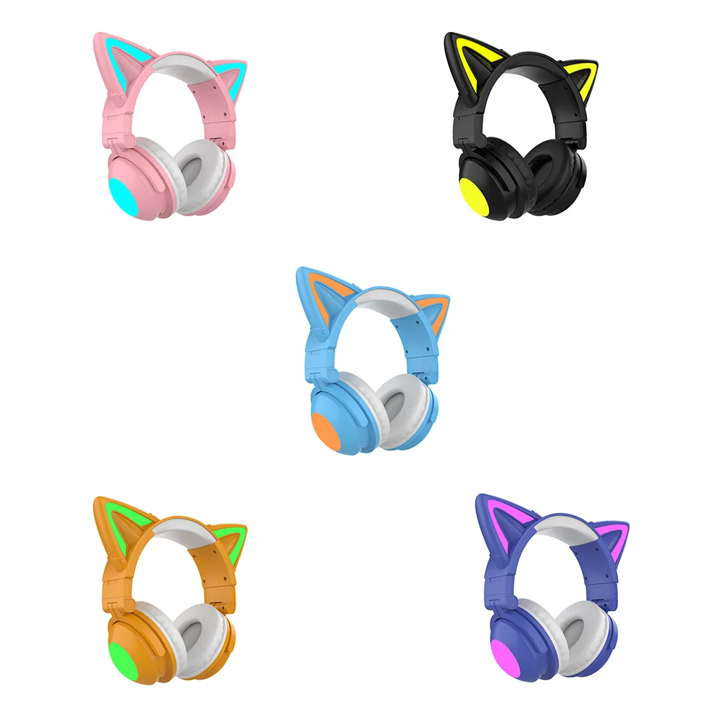 

Adorable Cat Ear Wireless Earphone with Microphone Stereo Music Gaming Headphone Folding Hotel Computer Accessory Pink