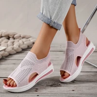 2022 women summer mesh casual sandals ladies wedges outdoor shallow platform shoes female slip on light comfort shoes plus size