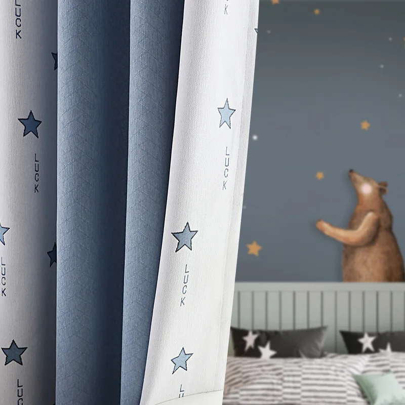 

Thickened Chenille Curtain Seamless Stitching Blackout Jacquard Star Fabric Curtains for Living Dining Room Bedroom ZXZ
