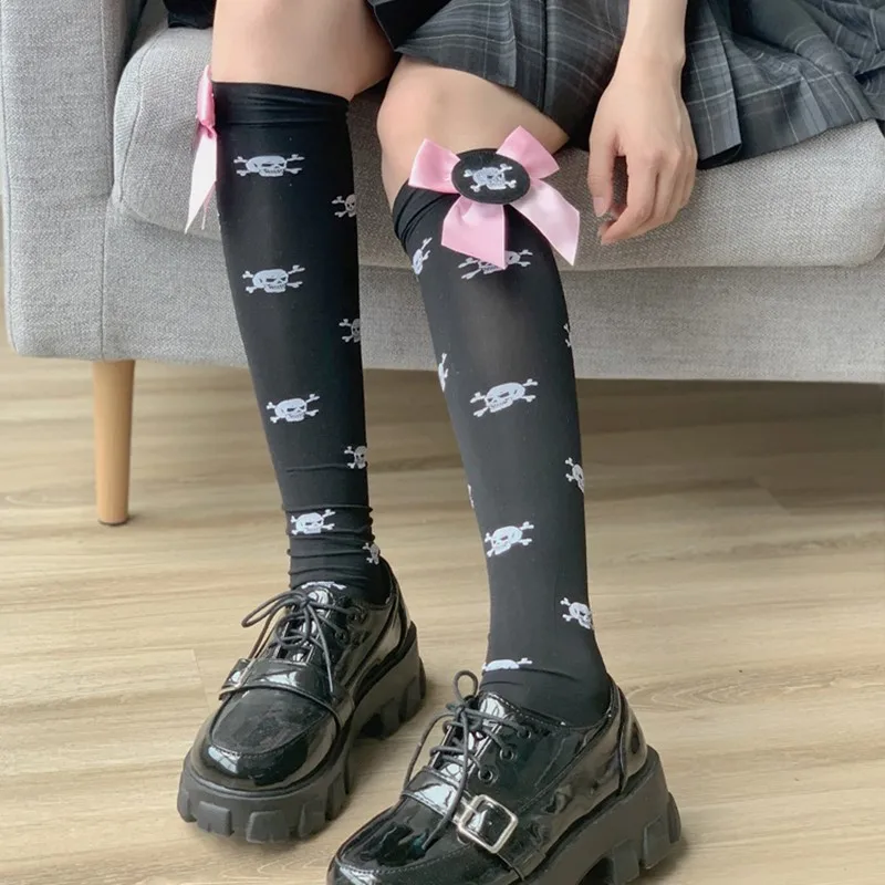 

Japaneskull Dark Black Gothic Girl Jk Uniform Stockings Female Lolita Bowknot Harajuku Punk Style Pantyhose Loli Cosplay Cos