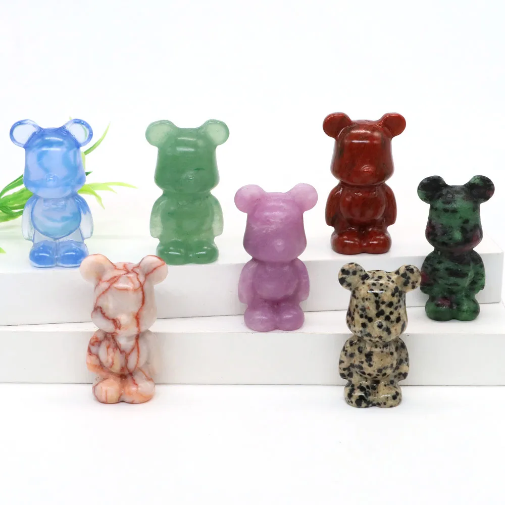 

1.5" Gloomy Bear Statue Natural Stone Crystal Carving Animal Figurine Ornament Reiki Healing Gemstone Home Decor Crafts Gift