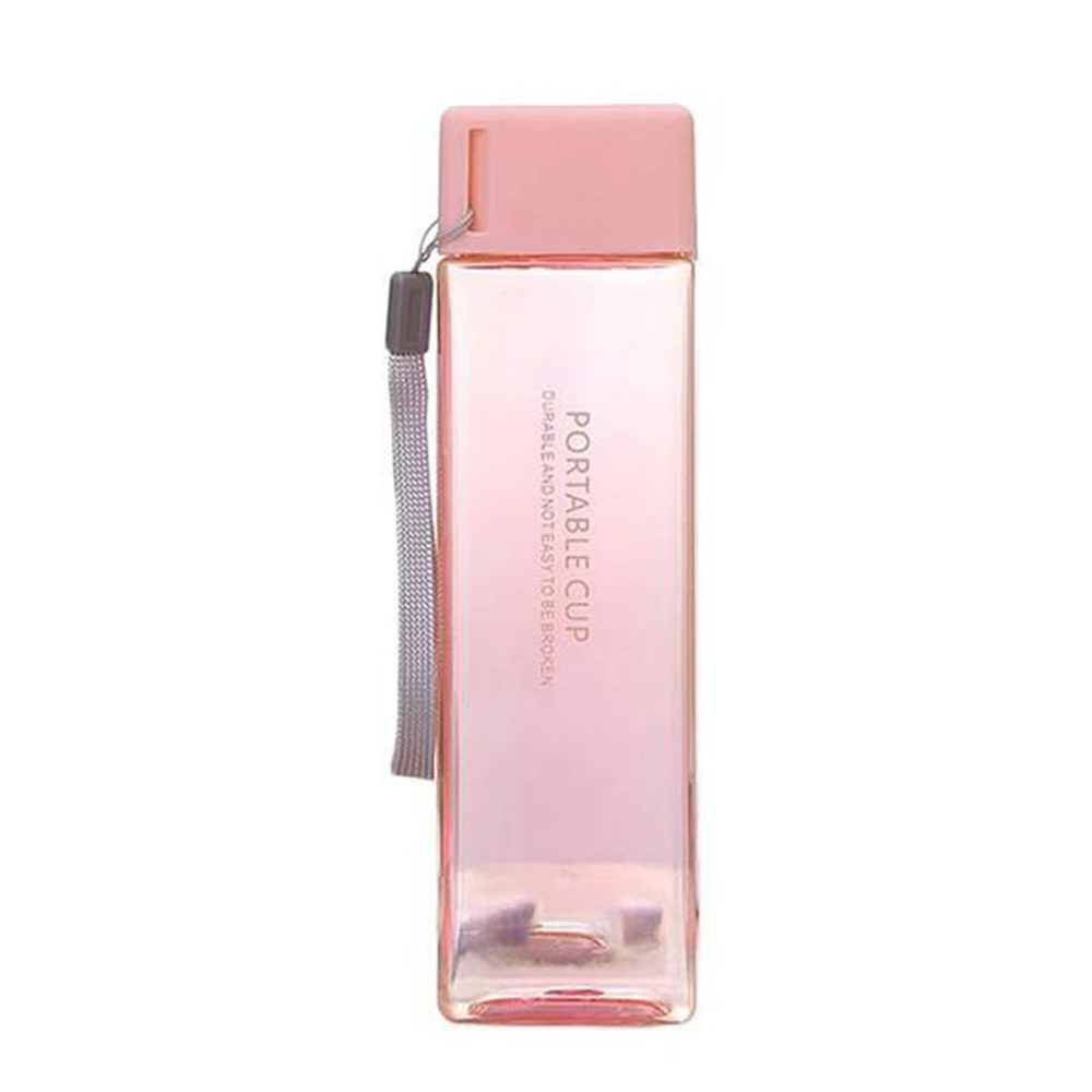 

450ml Transparent Square Plastic Matte Water Cup Outdoor Cold Juice Water Sports Cup with Portable Milk Rope Water Cup
