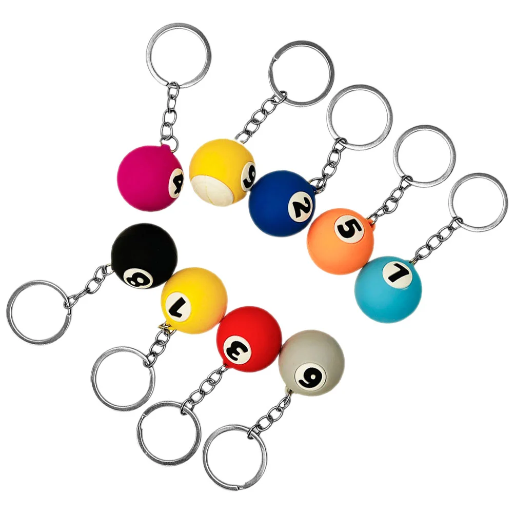 

9 Pcs Key Fob Decors Adorable Pool Ball Keychains Sports Billiards Keyrings Decorative Delicate