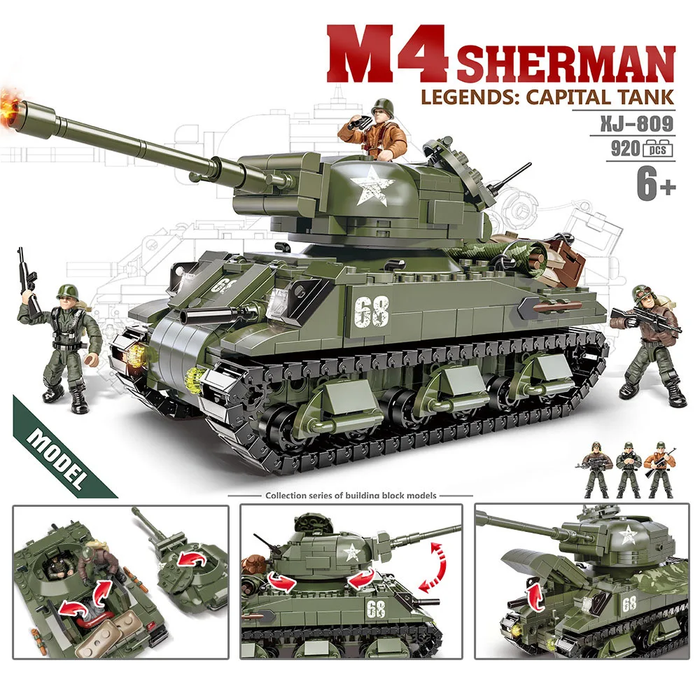 

United States Military M4 Sherman Medium Tank Batisbricks Mega BuildING Block Ww2 Army Forces Action Figures World War Brick Toy