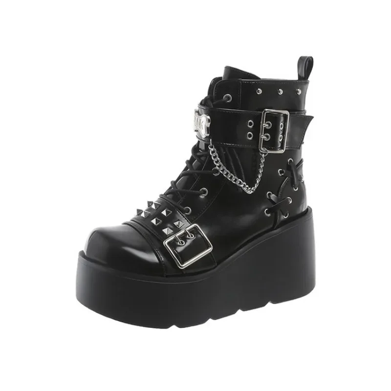 Женские ботинки на танкетке повседневные в стиле панк платформе и каблуке размер
