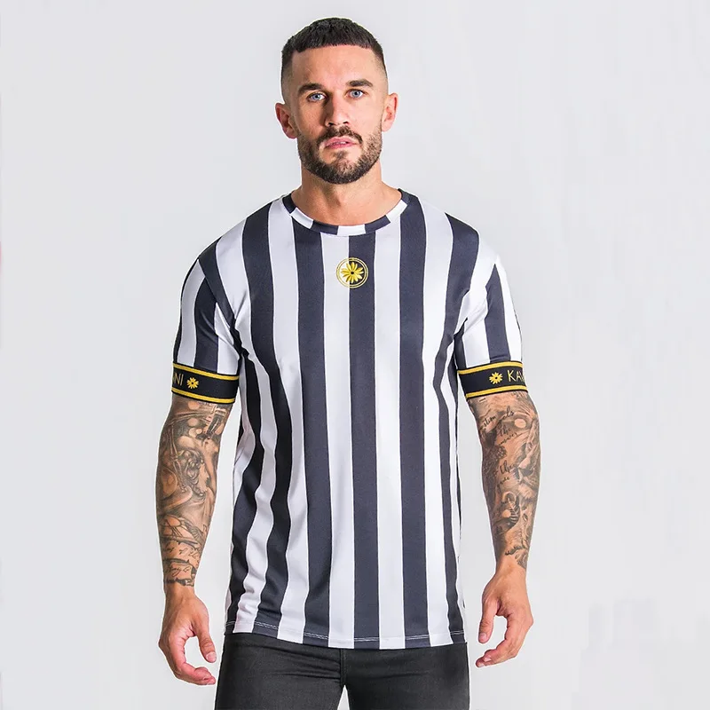 

Casual Men Black White Striped T Shirt 2023 Summer New Men's Quick Dry Short Sleeve T Shirt Hip Hop Man Sport Tee Shirt Koszulka