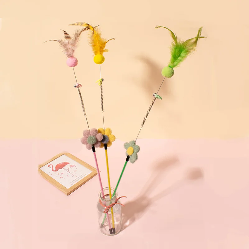 

Cat Teaser Stick Long Rod Fur Ball Feather Bell Cat Toy Cat Supplies Cat Toys