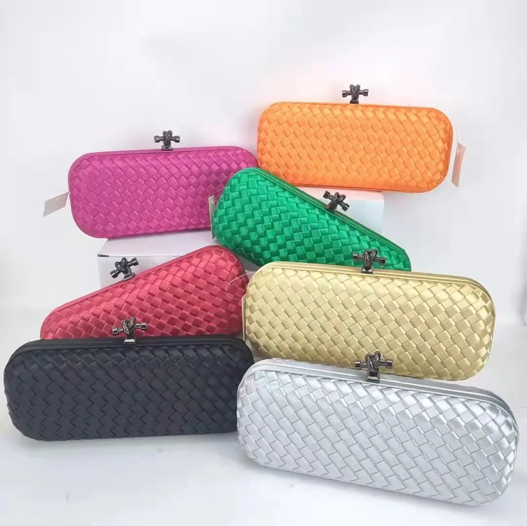 

DGPEAFOWL Women's Silk Hand-woven Hand-made Lock Handbags Flap Chain Shoulder Messenger Crochet Bag Dinner Party Clutch bag