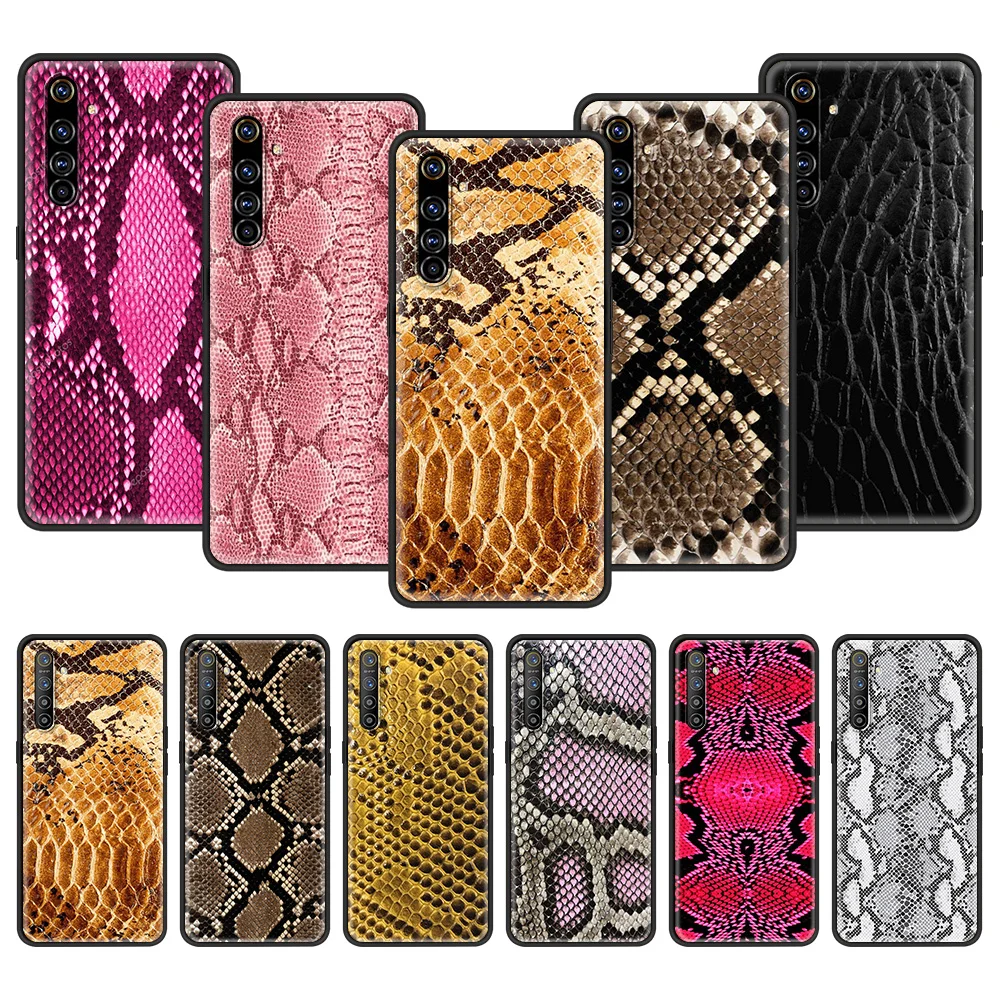 

Розовый кожаный чехол в виде змеи для Oppo A15 A52 A53 A54 Reno6 Z Reno7 SE Pro 5G A9 2020, задняя крышка для Realme 6 7 8 C21 C11 C3, оболочка