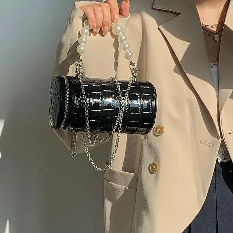 

MBTI Vintage Bucket Bolso Mujer Solid PU Women Shoulder Bag Beading Chain Top Handle Bags Fashion 2022 Crossbody Concise Sac