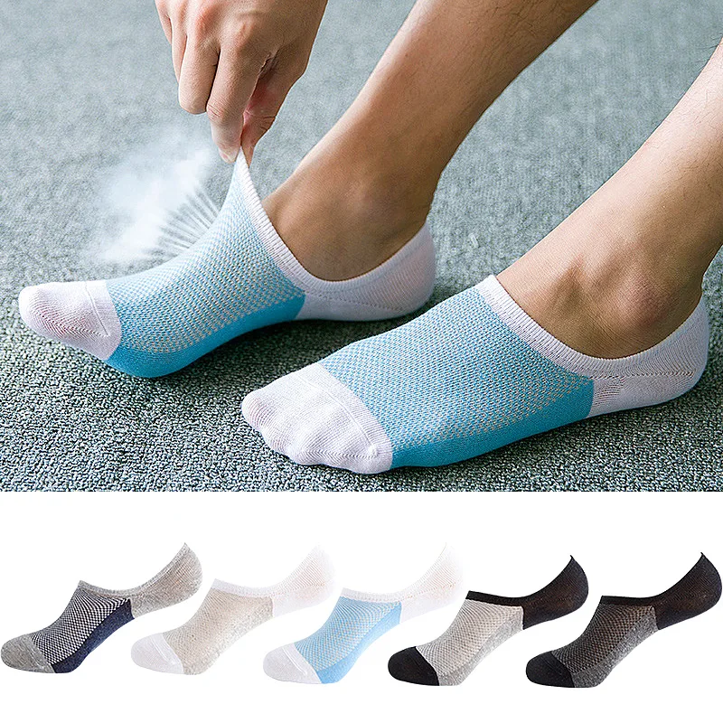 

5 Pairs New Fashion Bamboo Fibre Non-slip Silicone Invisible Boat Compression Socks Male Ankle Sock Men Meias Cotton Socks Hot