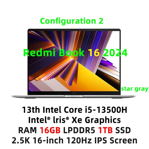 Новый ноутбук Xiaomi Redmi Book 16 2024 13-го поколения Intel Core i5-13500H Intel Iris Xe Graphics/2,5 K/120 Гц/16 ГБ + 512 Гб MI