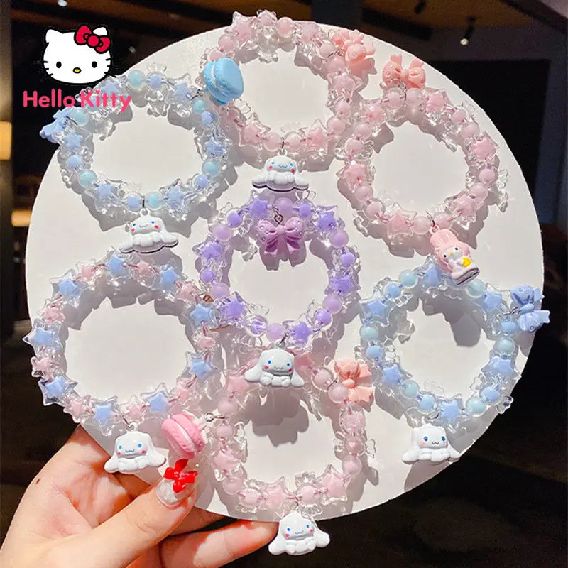 

Hello Kitty Bracelet Headband Dual Purpose Cartoon Ornament Pendant Bell Bead Bracelet Purple Transparent Girl Jewelry Gift
