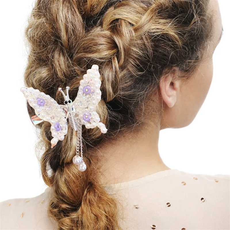 

Милая вращающаяся заколка для волос с бабочкой, детские заколки с кисточками для девочек, аксессуары для волос, зажим для челки с движущимися крыльями и верхними зажимами, ювелирные изделия