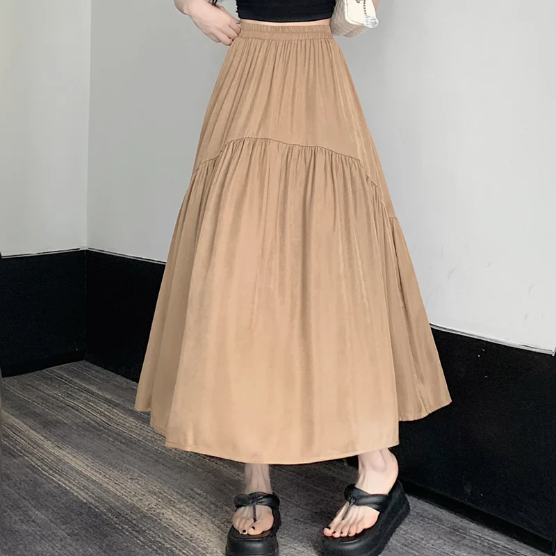 Модные эластичные однотонные юбки со складками женская одежда Новинка лета 2024