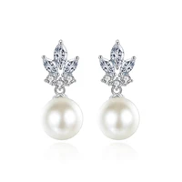 fashion cute exquisite flower stud pearl crystal earings white aaa zircon for women jewelry wedding party gifts