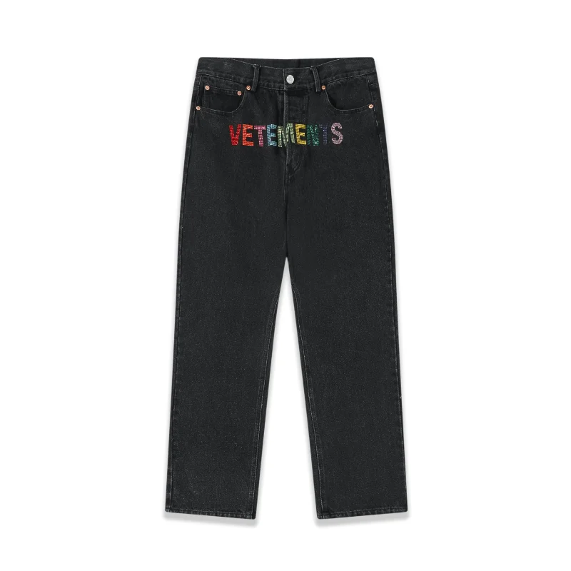 Y2K Men's Jeans European and American VETEMENTS Printing Straight Loose Large Size Men's and Women's Jeans Hot Sale 2023