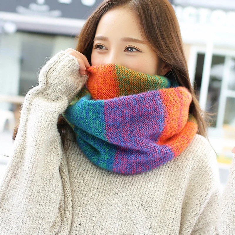 

2022 Scarves Women's Winter Knitted Lic Scarf Warm Infinity Snood Ladies Ring Loop Scarf Fashion Unisex Rainbow Circle Neckchief