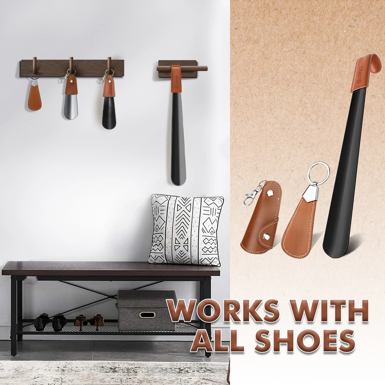 Портативный прочный металлический рожок для обуви из нержавеющей стали с ручкой