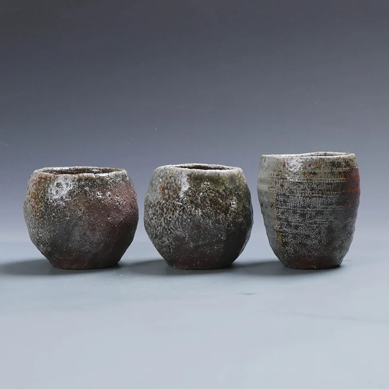 

Vintage Handmade Ceramic Firewood Burning Cup Master Single Cup Tea Cup Unglazed Natural Dust Firewood Burning Tea Set