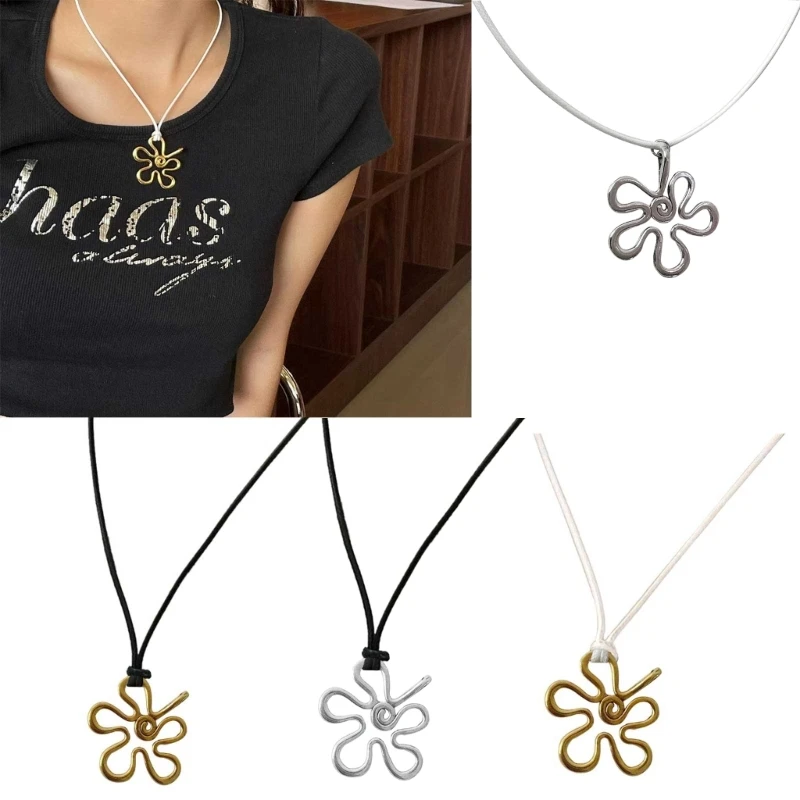 Ретро плетеная восковая веревка с большим цветком женское ожерелье в стиле