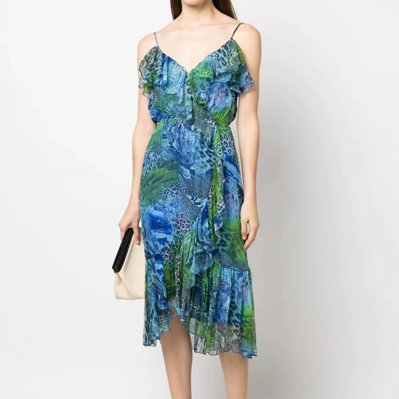 

Модное Элегантное Сексуальное Женское летнее новое официальное платье с абстрактным разноцветным принтом и V-образным вырезом