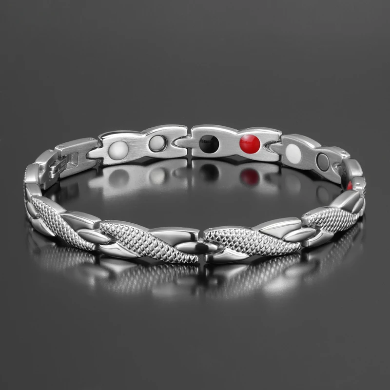 

Women's 316L Stainless Steel Magnetic Bracelets Health Care Lose Weight Healing 4 IN 1 Bio Elements Twisted Snake Bracelet