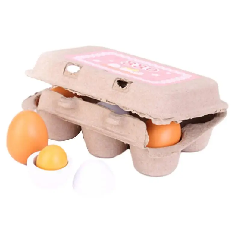 

6pcs Simulation Wooden Eggs Toys Toddler Egg Toy Pretend Play Food Eggs Yolk Kitchen Food Children Kid Education Montessori Toys