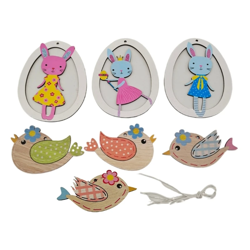 

7 шт./набор, деревянные украшения «Пасхальный кролик»