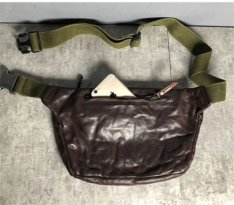 Fashion vintage genuine leather multifunctional men's chest bag casual trend natural real cowhide waist pack sports diagonal bag