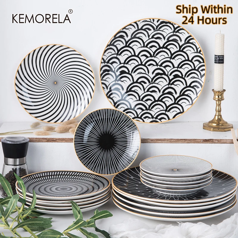 

Utensílios de mesa geométricos de 49 a 6 peças, louças com placa de cerâmica, prato de sobremesa e prato de porcelana