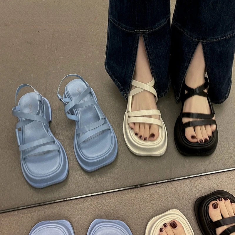 

2023 New Summer Platform Women Sandals Fashion Narrow Band Thick Sole High Sandal Ladies Elegant Outdoor Gladiator Shoes