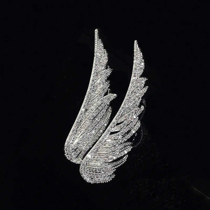 

Shiny Angel's Wings Delicate Elegant Female Feather Brooch Pin Temperament Accessories Suit Coat Rhinestone Pin Buckle Corsage